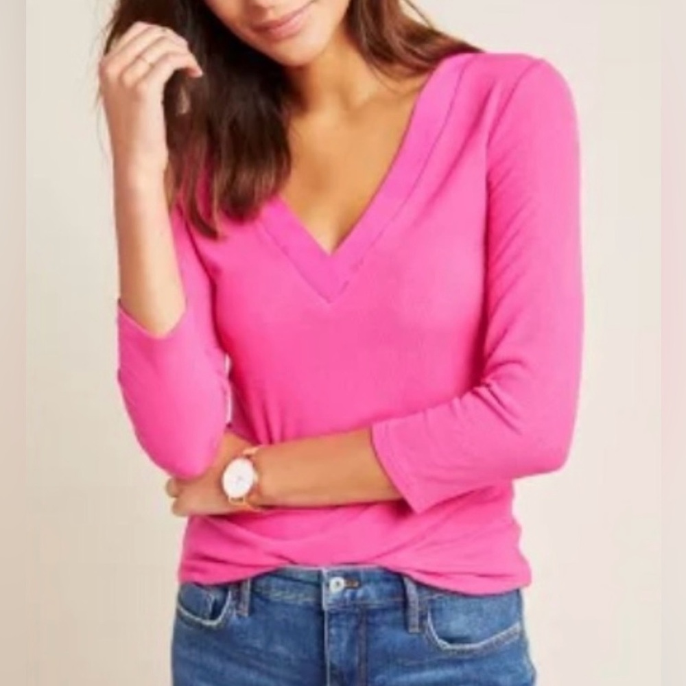 NWT Anthropologie Acacia Ribbed V-Neck Top, Size S